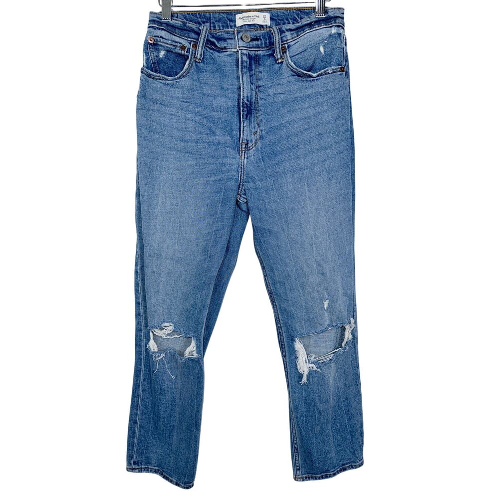 Abercrombie & Fitch Curve Love Ankle Straight Ultra High Rise Blue Jeans Sz 27 4